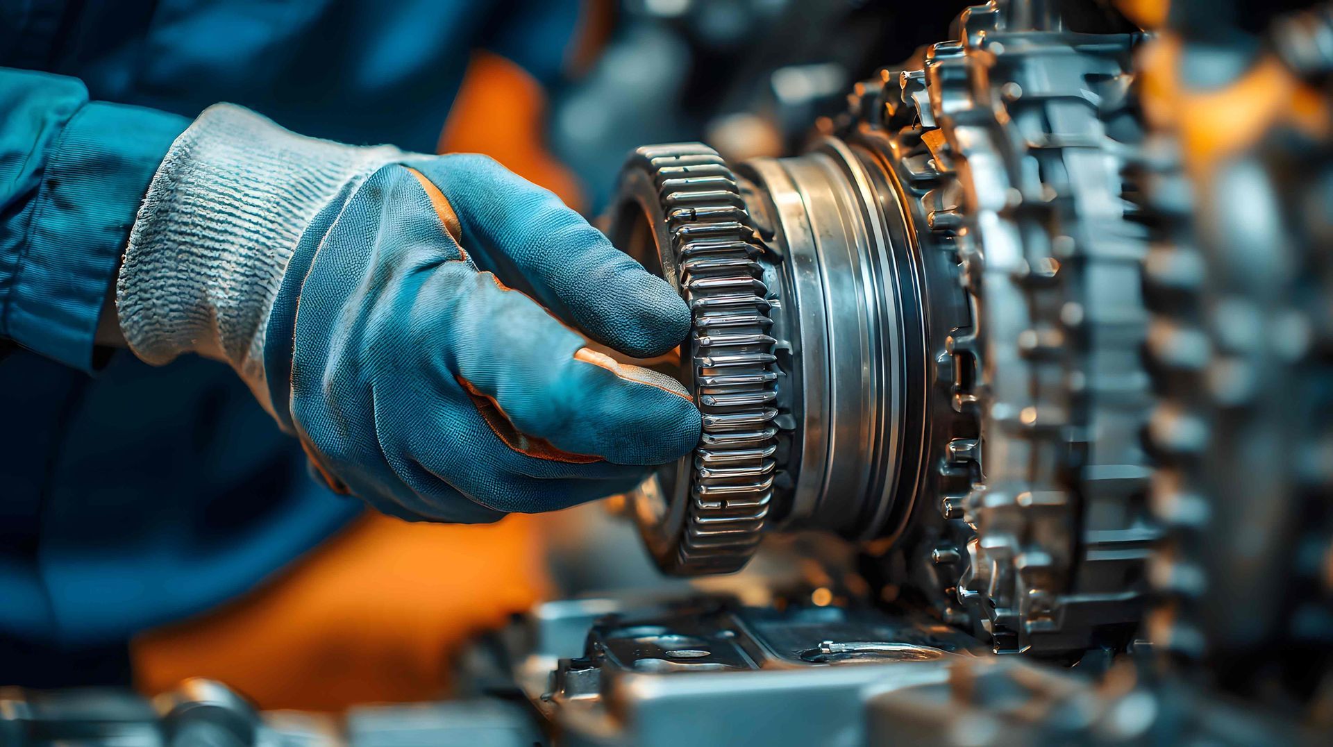 Mechanic working on a transmission near Cincinnati, OH.