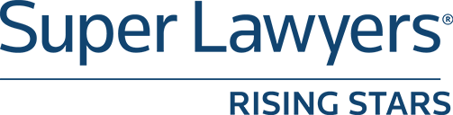 Super Lawyers logo with “Rising Stars” in blue text on a white background