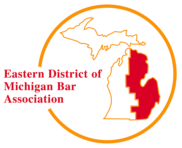 Eastern District of Michigan Bar Association logo with orange circle and red Michigan map