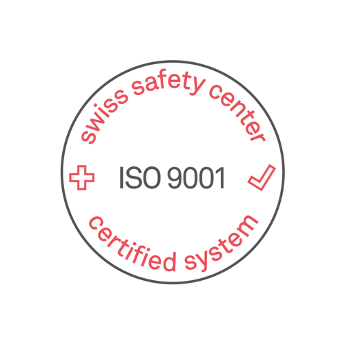 Ein ISO 9001 zertifiziertes Systemsiegel des Swiss Safety Centers