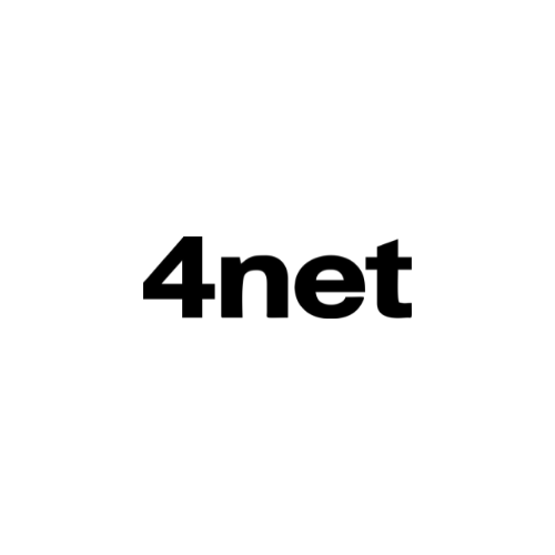 Ein schwarzweißes Logo für ein Unternehmen namens 4net auf weißem Hintergrund.
