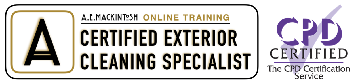 Logo: Certified Exterior Cleaning Specialist. Includes an