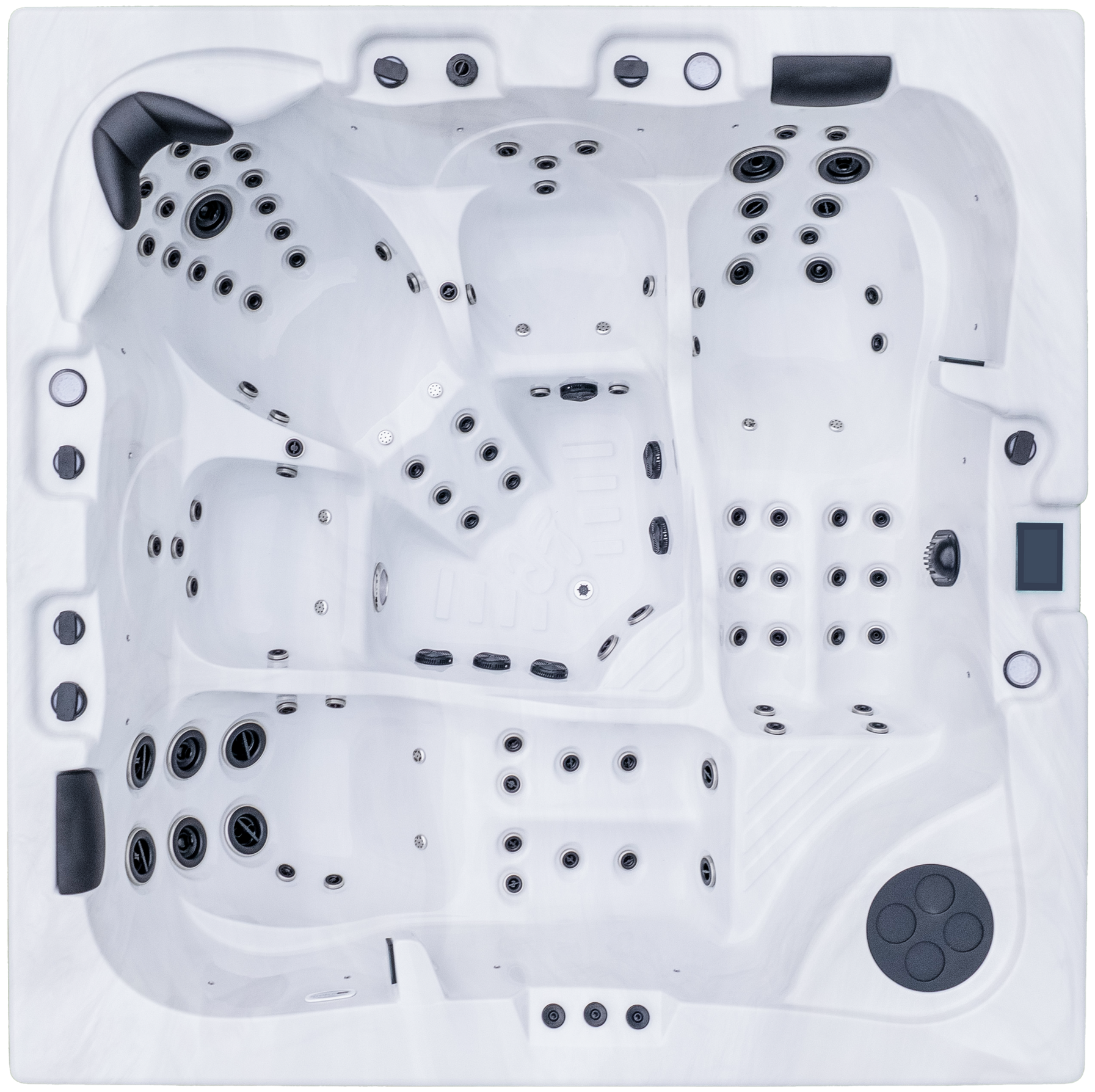 Un jacuzzi blanc avec un cercle noir au milieu