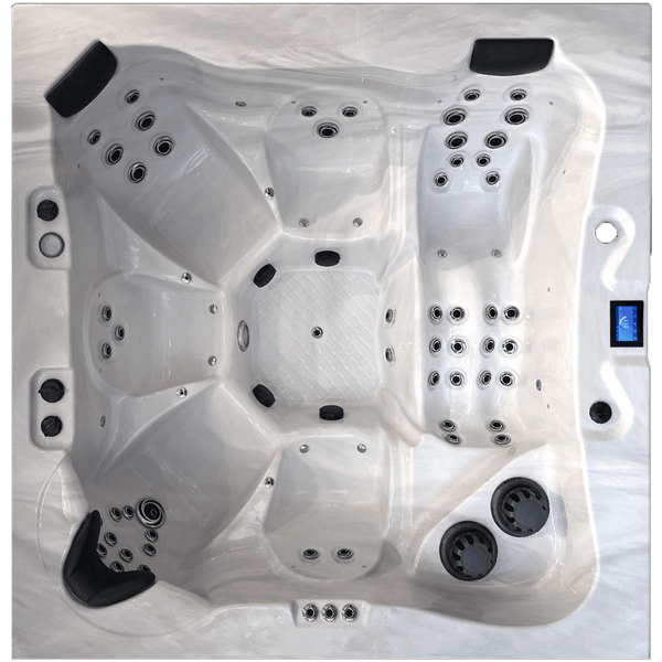 Un jacuzzi blanc avec un écran bleu sur le côté