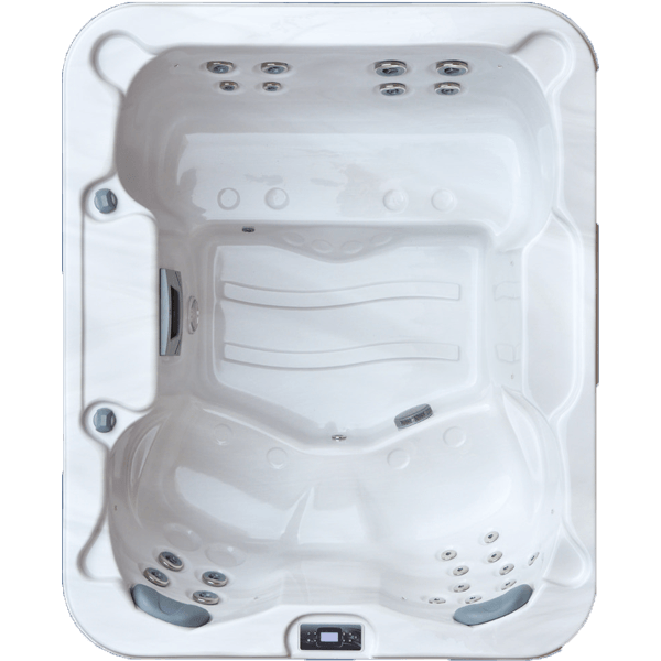 Une vue aérienne d'un jacuzzi blanc sur fond blanc