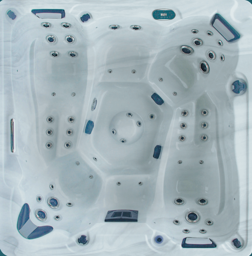 Une vue aérienne d'un spa avec de nombreux jets