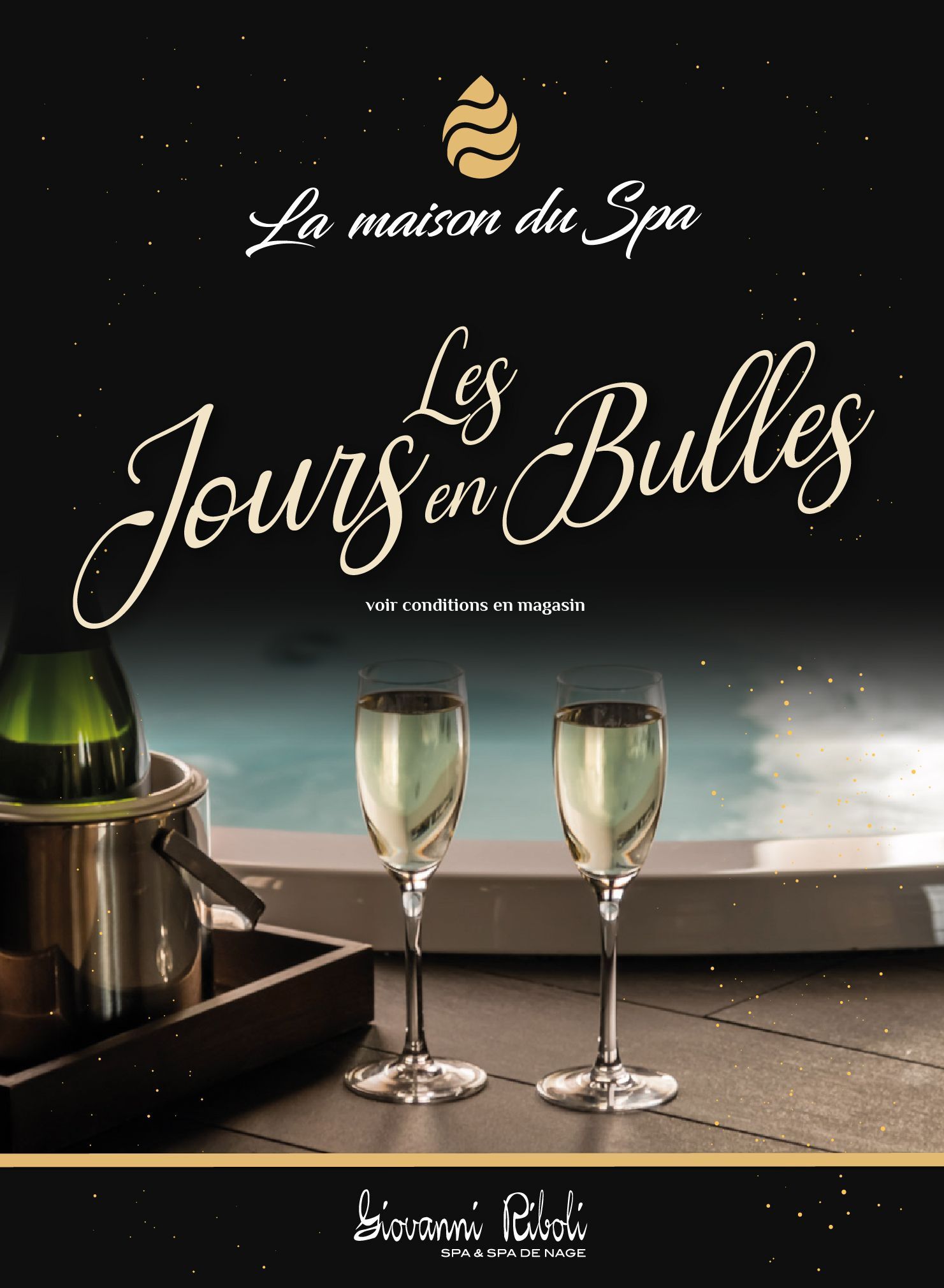 A poster for les jours en bulles with two glasses of champagne