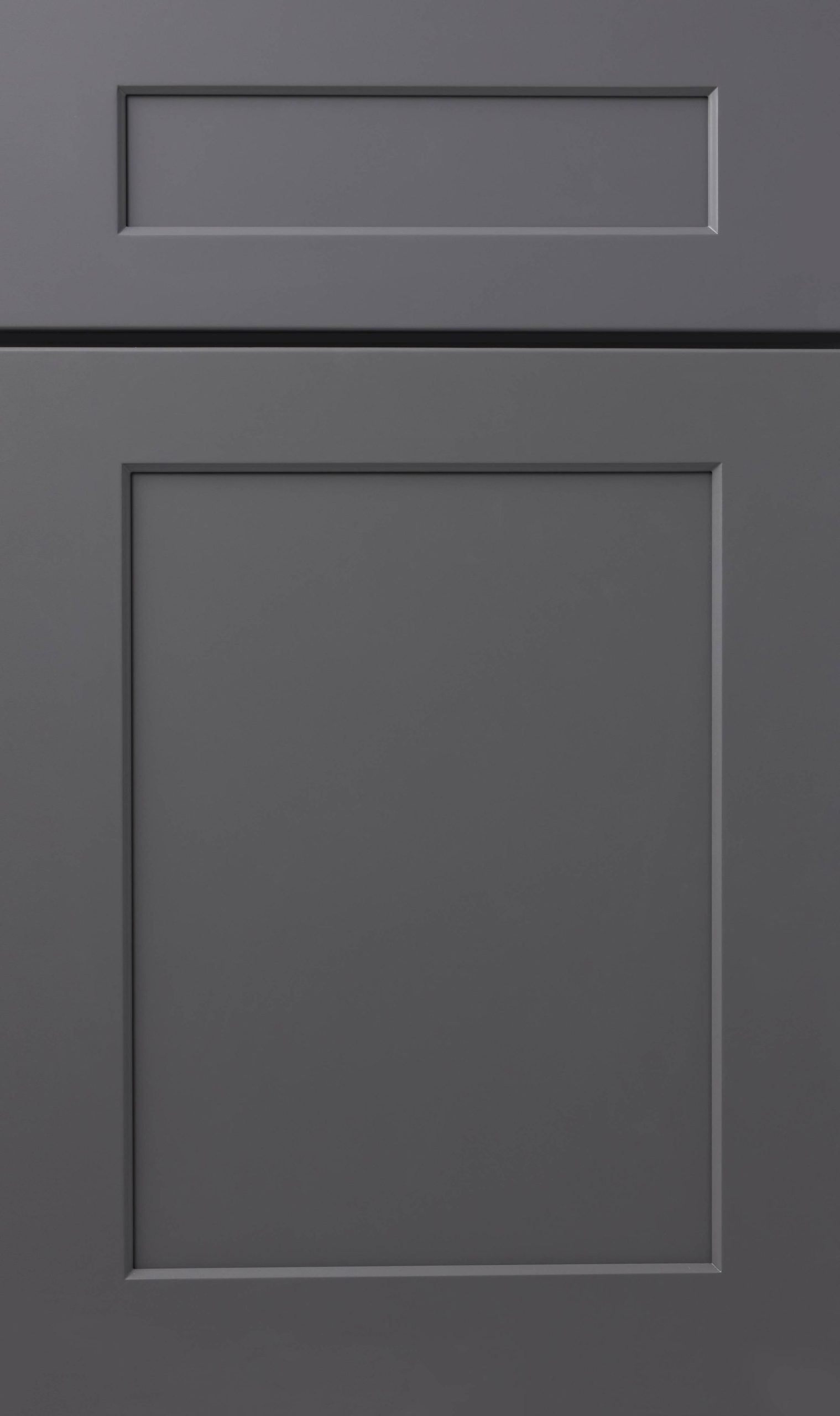 Gray cabinet doors with a square panel and rectangular top panel.