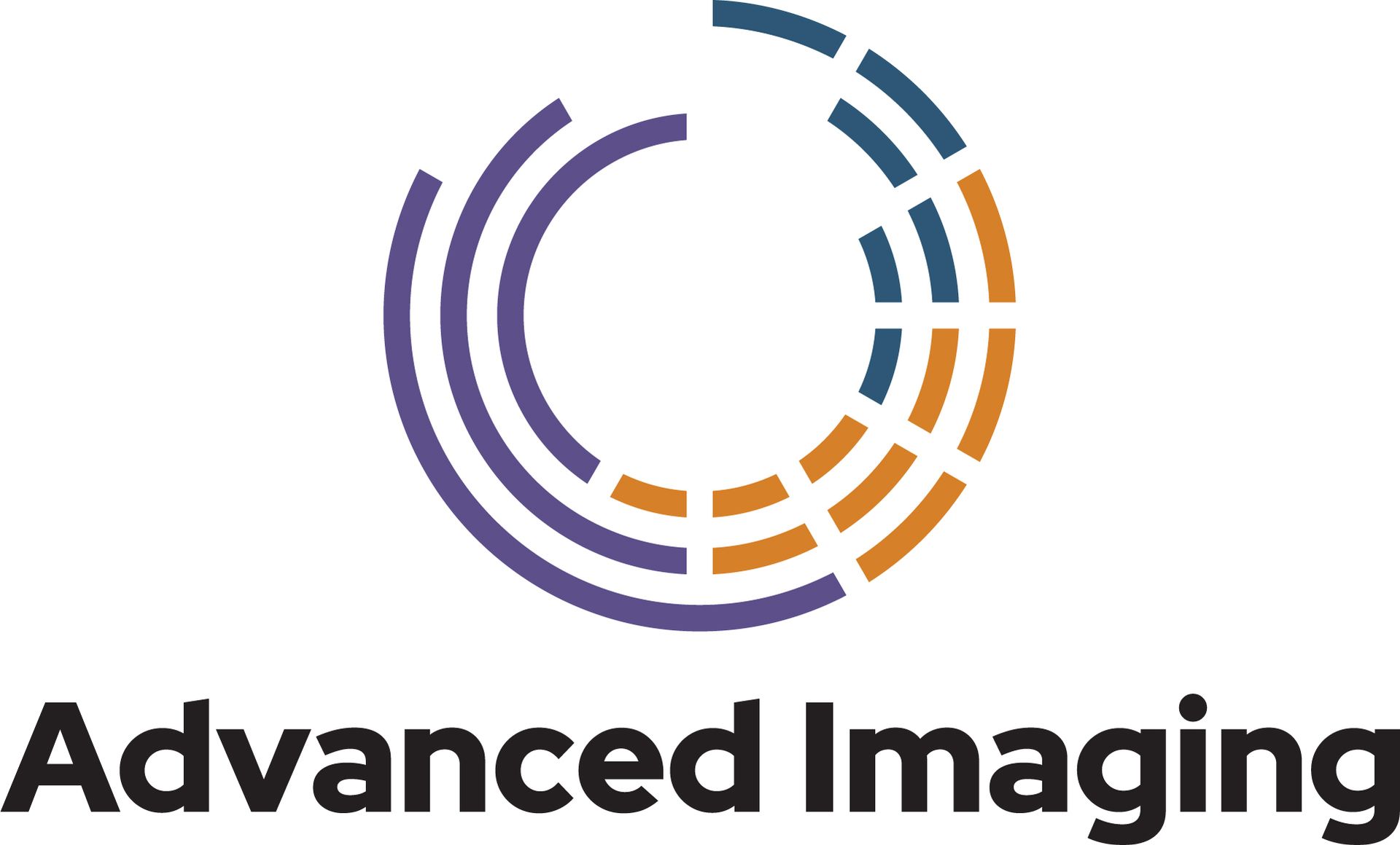Advanced Imaging logo with purple and orange circular segments above black text