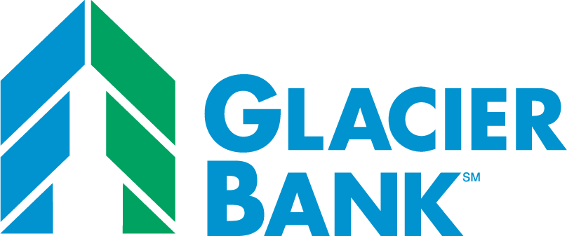 Glacier Bank logo with blue and green geometric mountain icon and teal text