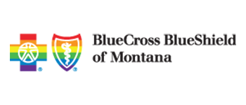 BlueCross BlueShield of Montana logo with rainbow colors and cross/shield symbols.