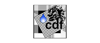 Logo with a blue water drop, the letters 