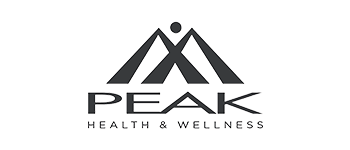 Logo for Peak Health & Wellness: Mountain-shaped symbol with text 