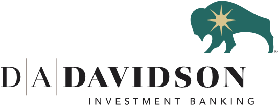 Logo of D.A. Davidson Investment Banking: a green bison silhouette with a gold burst, next to company name in black text.