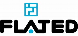 FLATED logo in black with a blue icon above
