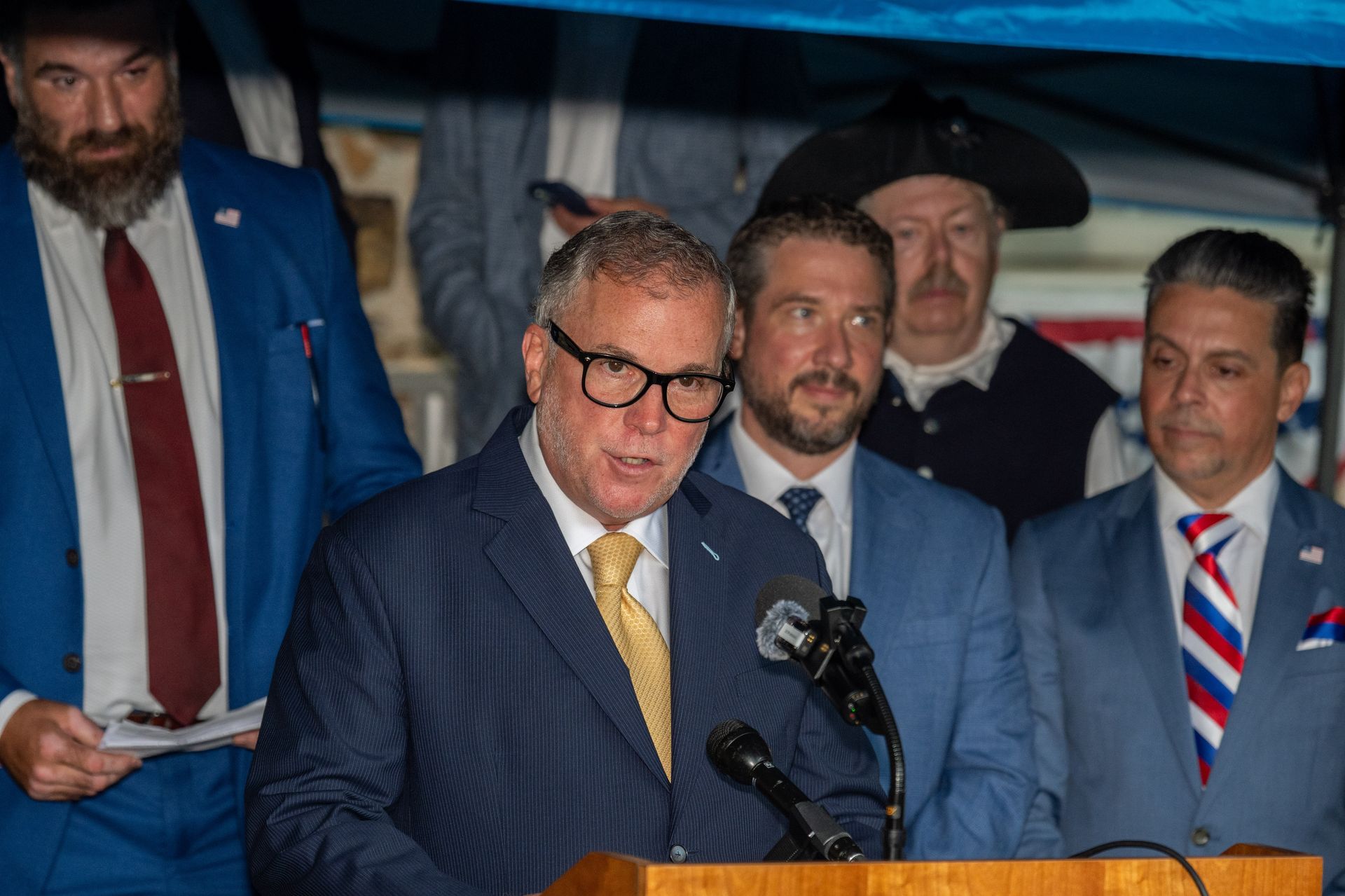 Charles DeStefano, president of the Richmond County Bar Association, reads from the Declaration of Independence as Richmond County 
court officials celebrate its 250th anniversary at Conference House Park in Tottenville on Thursday, July 9, 2026. (Owen Reiter for the Advance/SILive.com