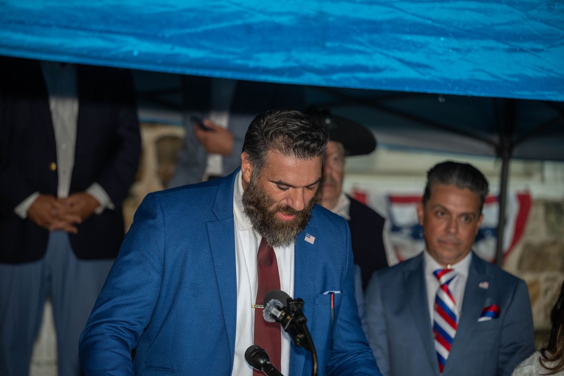 Yan Katsnelson, president of the Staten Island Criminal Defense Lawyers  Association and President-Elect of the Richmond County Bar Association, reads 
from the Declaration of Independence as Richmond County court officials celebrate its 250th anniversary at Conference House Park in Tottenville on Thursday, July 9, 2026. 
(Owen Reiter for the Advance/SILive.com)