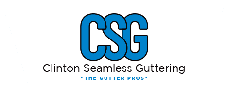 Blue CSG logo for Clinton Seamless Guttering with tagline “The Gutter Pros”