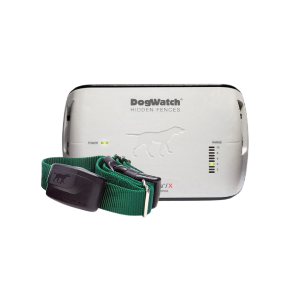A dog watch device with a green collar attached to it