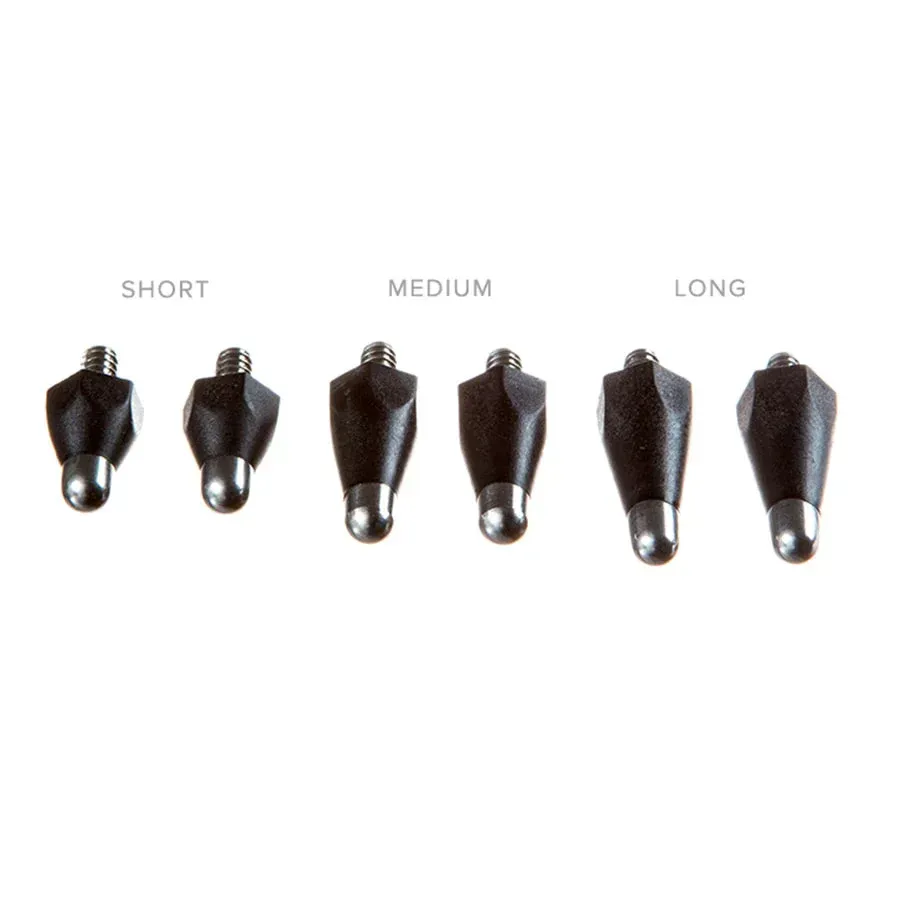 A row of black objects with the words short medium and long on them