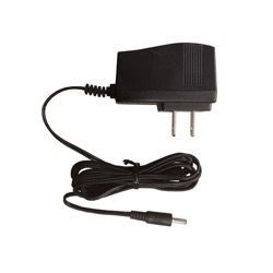 A black charger with a cord attached to it on a white background.