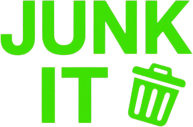 Green “JUNK IT” text with a tilted trash can icon