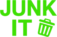 Green &ldquo;JUNK IT&rdquo; text with a tilted trash can icon