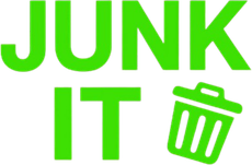 Green “JUNK IT” text with a tilted trash can icon