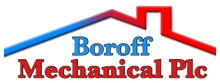 Boroff Mechanical Plc logo with blue and red house roof graphic and company name