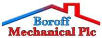 Boroff Mechanical Plc logo with blue and red house roof graphic and company name