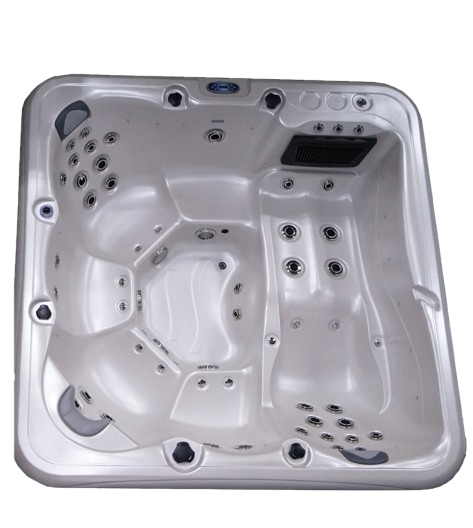 White Hot Tub With Molded Seats, Jets, and a Black Control Panel — Sun Cool Pools & Spas in Maryborough, QLD