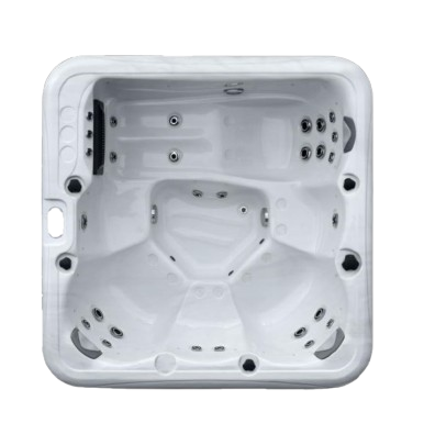 White Square Hot Tub With Multiple Jets and Molded Seats, Viewed From Above — Sun Cool Pools & Spas in Maryborough, QLD