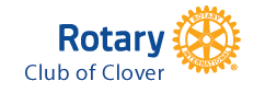 Rotary Club of Clover logo with blue text and orange gear emblem on white background
