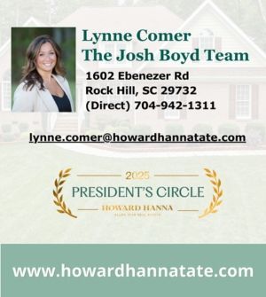 Real estate ad for Lynne Comer, The Josh Boyd Team, with contact info and President’s Circle award