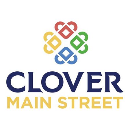 Clover Main Street logo with multicolor clover icon above blue and gold text on a white background
