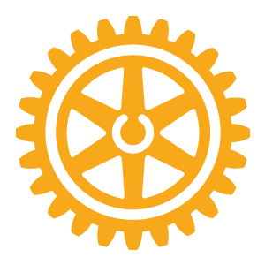Orange gear or sunburst icon with a wheel-like center on a white background