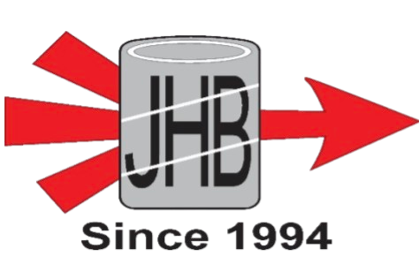 JHB logo with red arrows and “Since 1994” text on a gray cylinder icon