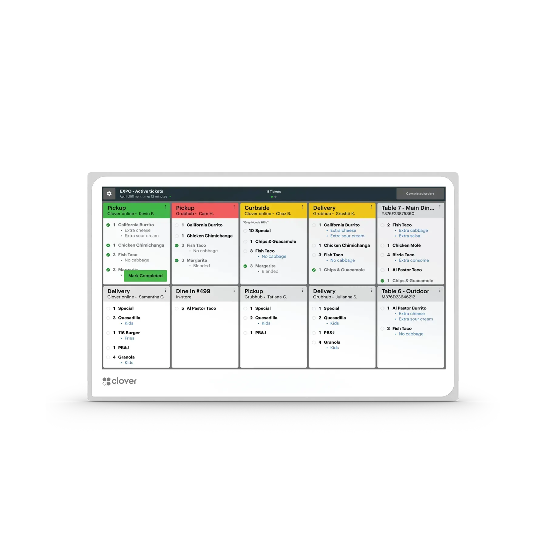 Color-coded weekly schedule board with columns and task lists
