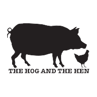 Black hog silhouette above the words “THE HOG AND THE HEN” on a white background