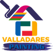 Valladares Painting logo with stylized house, multicolor stripes, and blue brushstroke text.