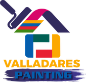 Valladares Painting logo with stylized house, multicolor stripes, and blue brushstroke text.
