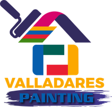 Valladares Painting logo with stylized house, multicolor stripes, and blue brushstroke text.