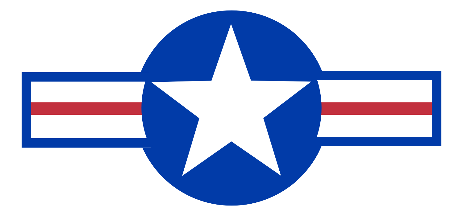 Blue circle with a white star and red and white bars.