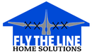 Blue house shape with airplane silhouette, text reads 