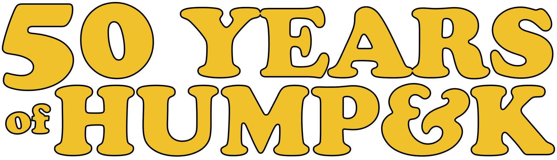 50 Years of Humpers logo in gold retro lettering on a white background