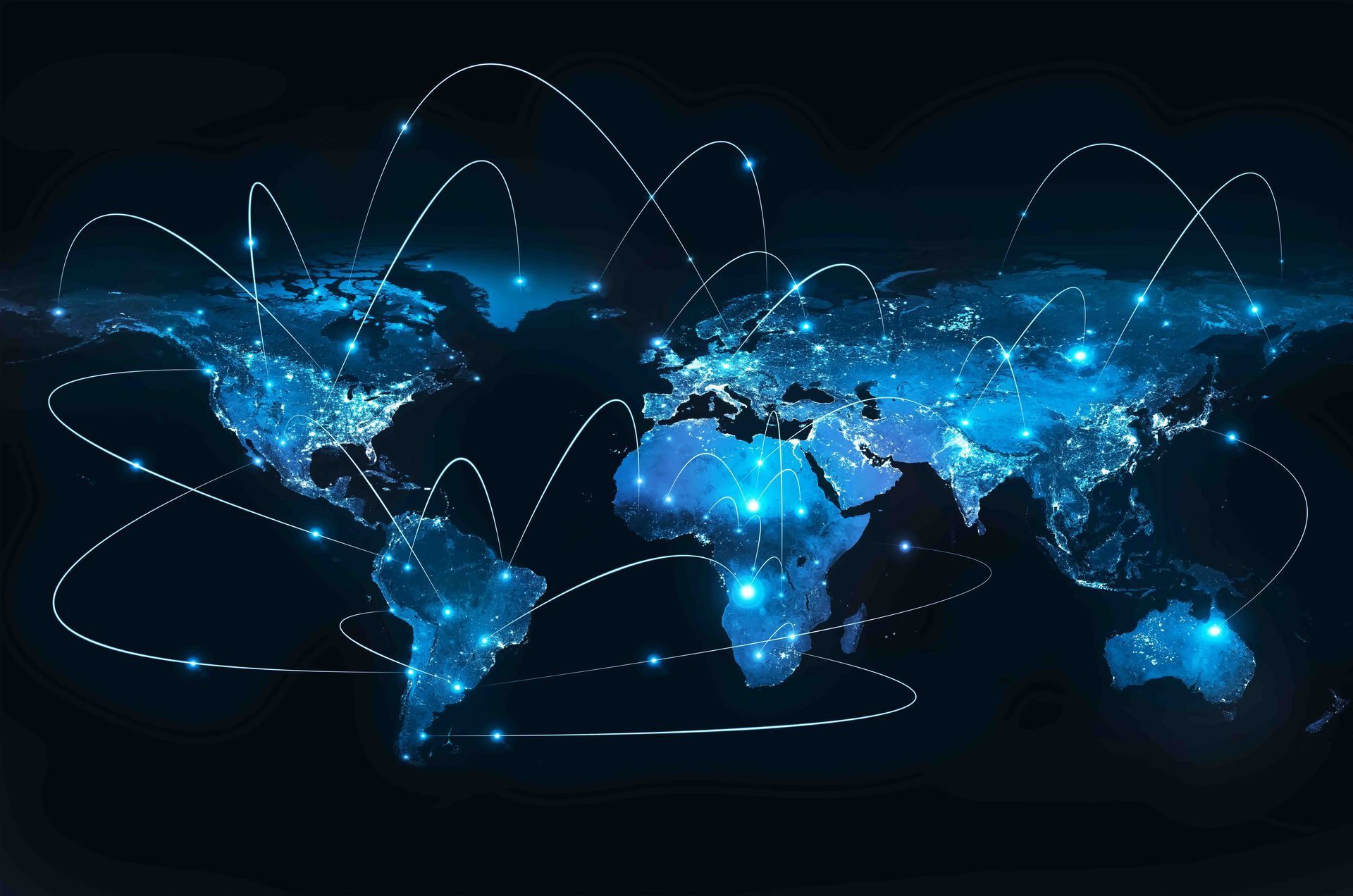 A map of the world with a lot of lights on it