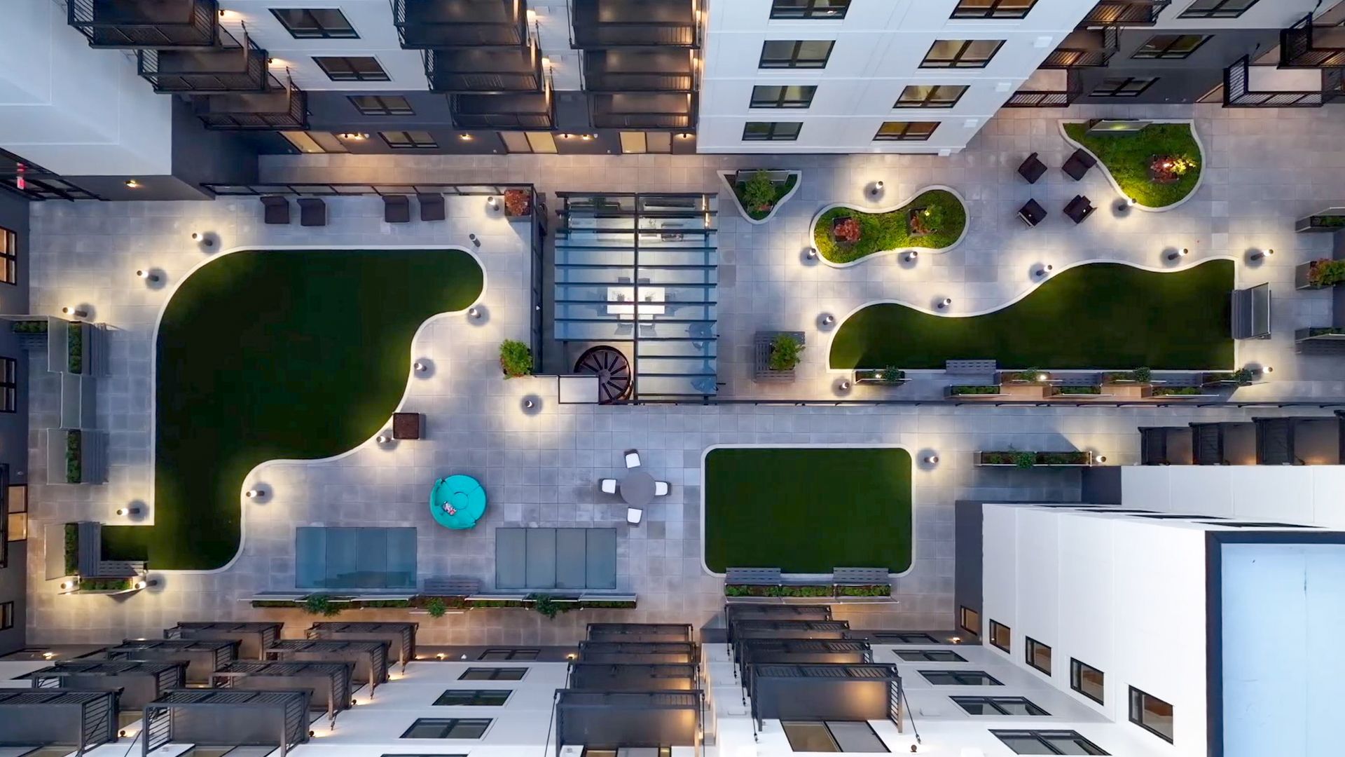 view of walkway from above between buildings