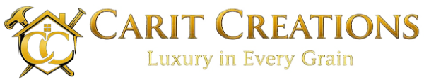 Gold "Carit Creations" logo with stylized C emblem and tagline &ldquo;Luxury in Every Grain&rdquo;