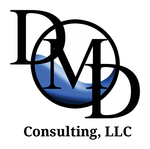 DMD Consulting, LLC logo with black letters over a blue globe.