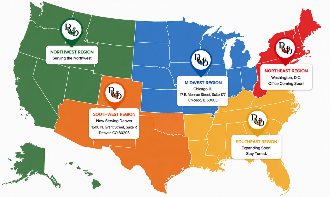 Color-coded U.S. map with state groups and labeled regional icons in the Northwest, Southwest, Midwest, South, and Northeast.